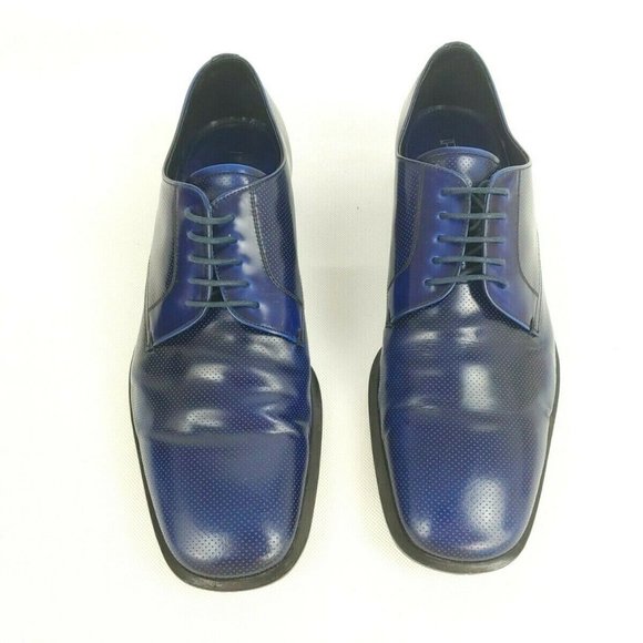 PRADA MEN'S BLUE LEATHER LACE UP SHOES SIZE US 10 - Picture 9 of 12